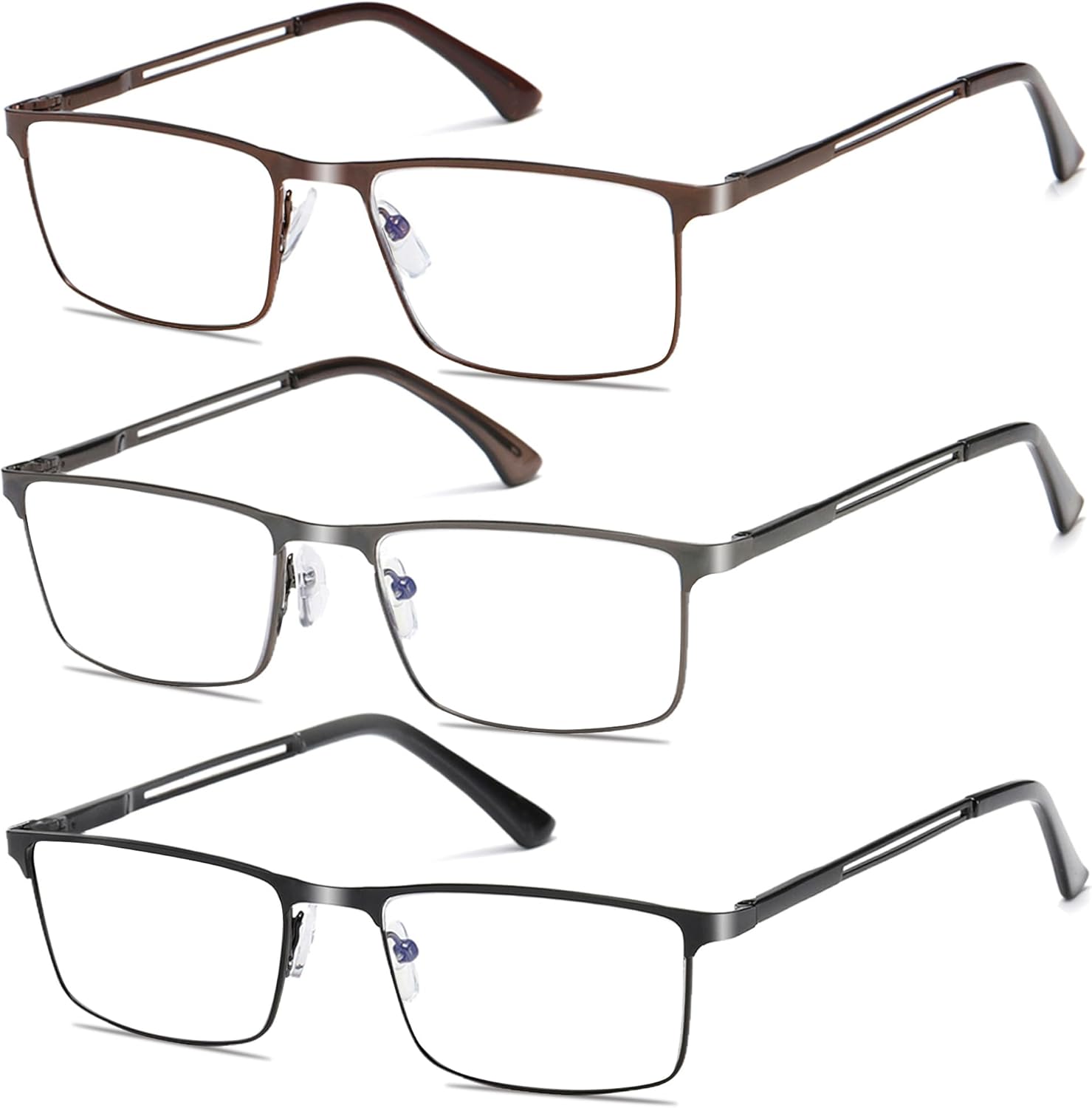 Blue Light Blocking Reading Glasses for Men With Spring Hinge Metal Full Frame Lightweight Readers Classic Trend