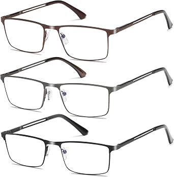 Blue Light Blocking Reading Glasses for Men With Spring Hinge Metal Full Frame Lightweight Readers Classic Trend