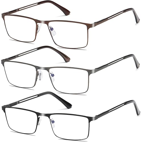 Blue Light Blocking Reading Glasses for Men With Spring Hinge Metal Full Frame Lightweight Readers Classic Trend