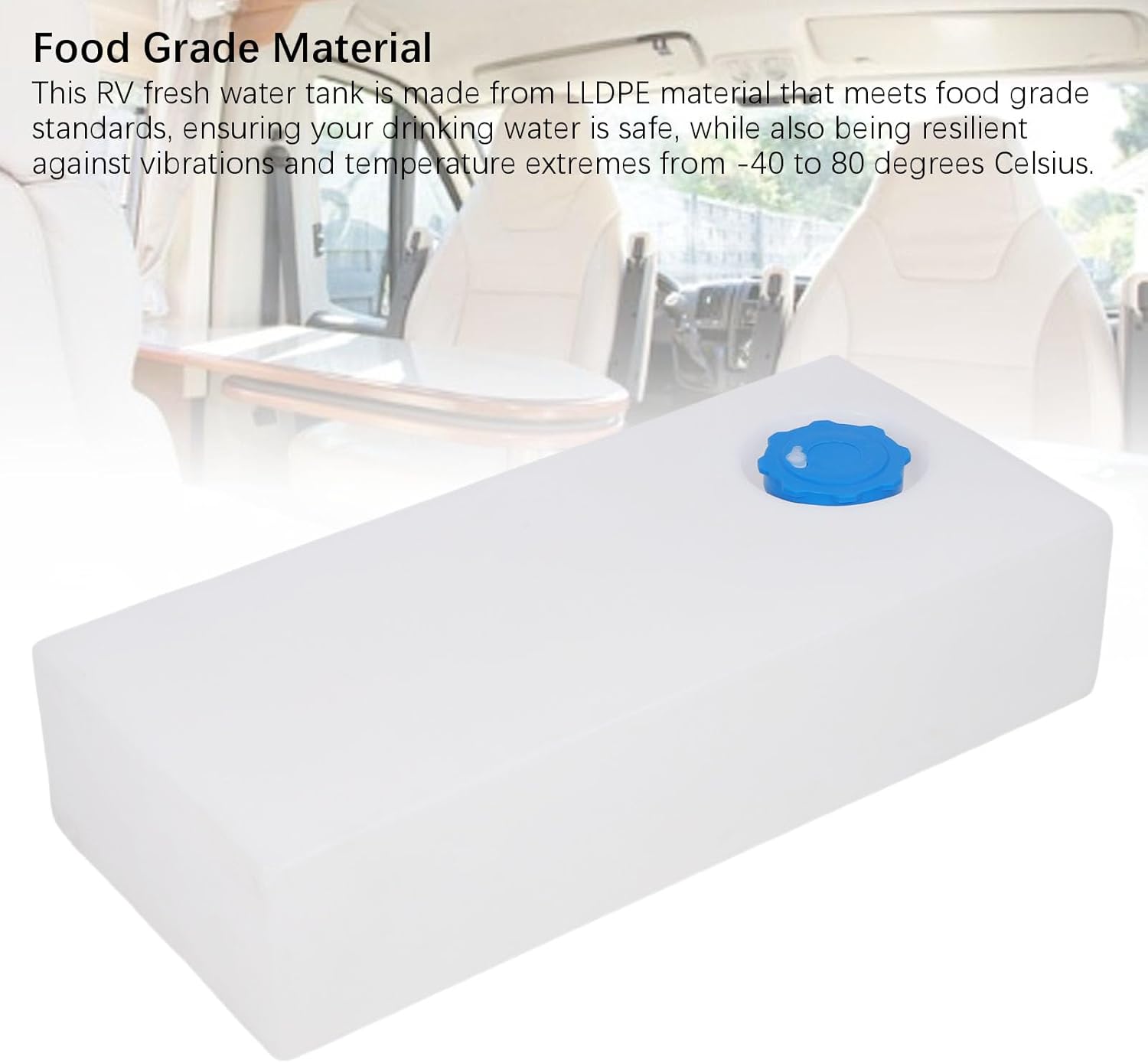 RV Water Tank, 8.5 Gallon Food Grade LLDPE Seamless Leakproof Potable Water Storage Tank, Gray Holding with Square Design for RVs, Camping, Boats, Yachts