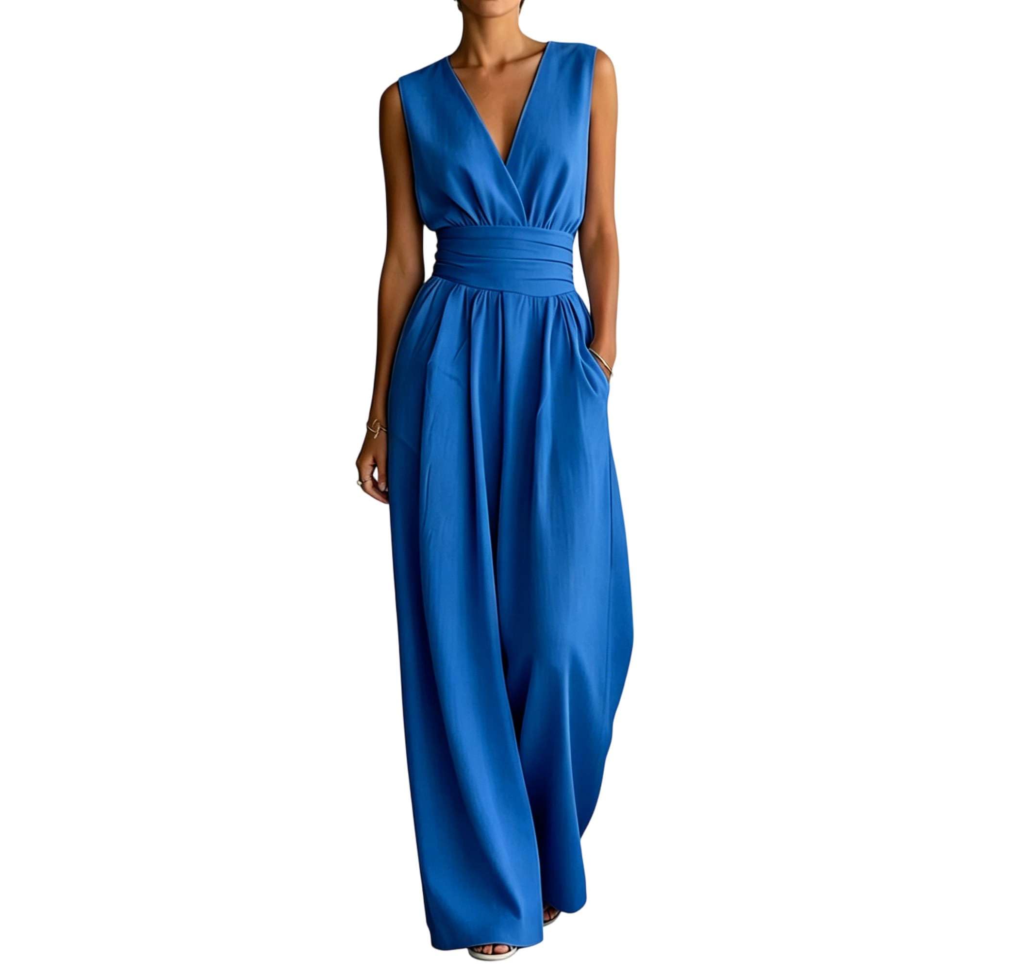 Generico Tuta Elegante Donna-Curvy V Neck Jumpsuit Boho Chic Tute da Cerimonia Vita Alta Casual Pantaloni Lunghi Fluida Maniche Lunghe Salopette Morbida Moderna Chic Summer Outfit