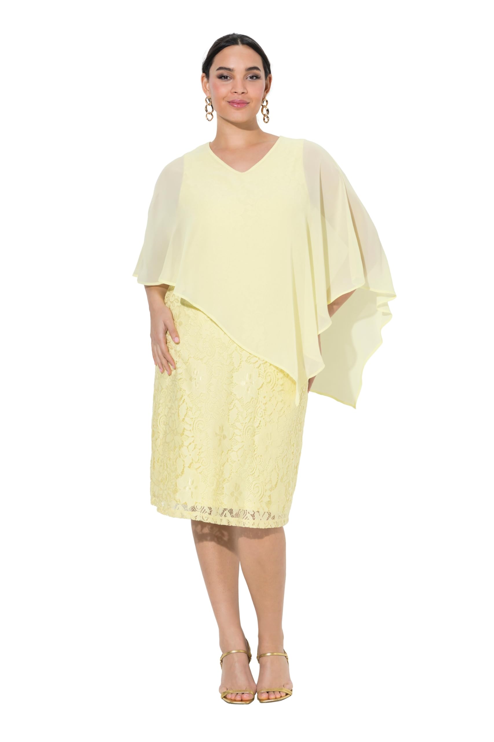 Ulla Popken Damen große Größen Übergrößen Plus Size Spitzenkleid, A-Linie, V-Ausschnitt, 3/4-Arm 849395