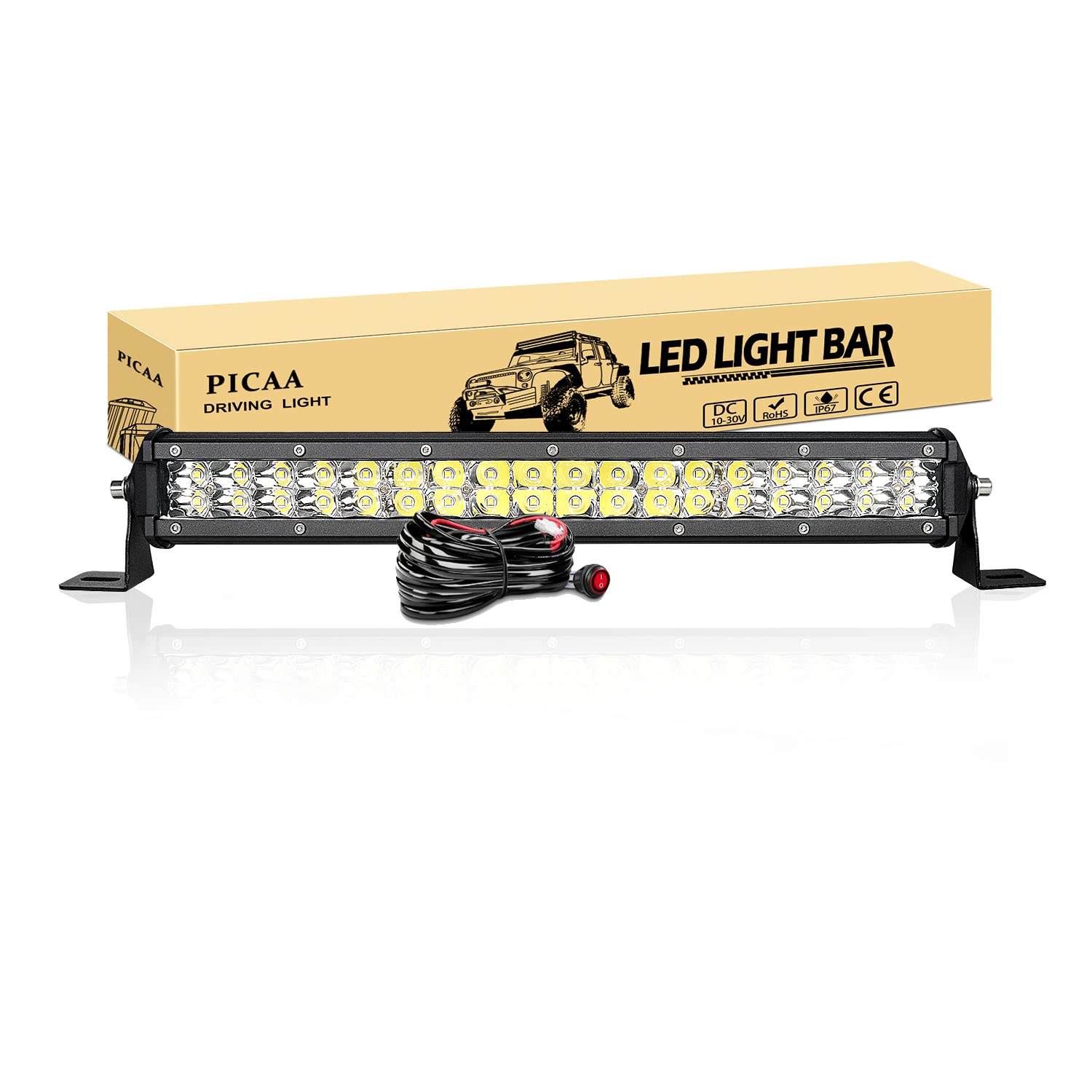 PICAA Barra Led Fuoristrada, 15 pollici 38 CM 108W Barra luminosa a LED, Fascio Spot Barra Luce a Led con kit di cablaggio, per Moto 4WD SUV ATV UTV Camion 12V 24V 6000K