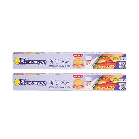 Hindalco Aluminium Foil Paper/foil paper for Kitchen/Eco-Friendly Freshwrapp Aluminium Foil Food wrap/Bacteria Resistant/Disposable/Food Parcel Length 9 m,Width 30 cm -Combo Pack of 2