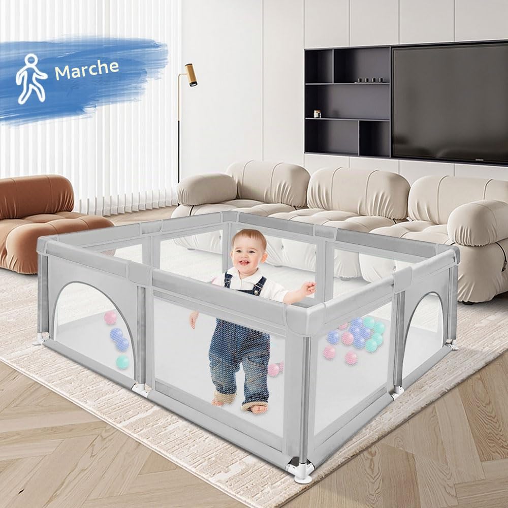 Parc Bébé Modulable en Tissu Oxford Tapis et Barrières Parc de Jeux pour Appartement 50 Balles (Gris foncé)