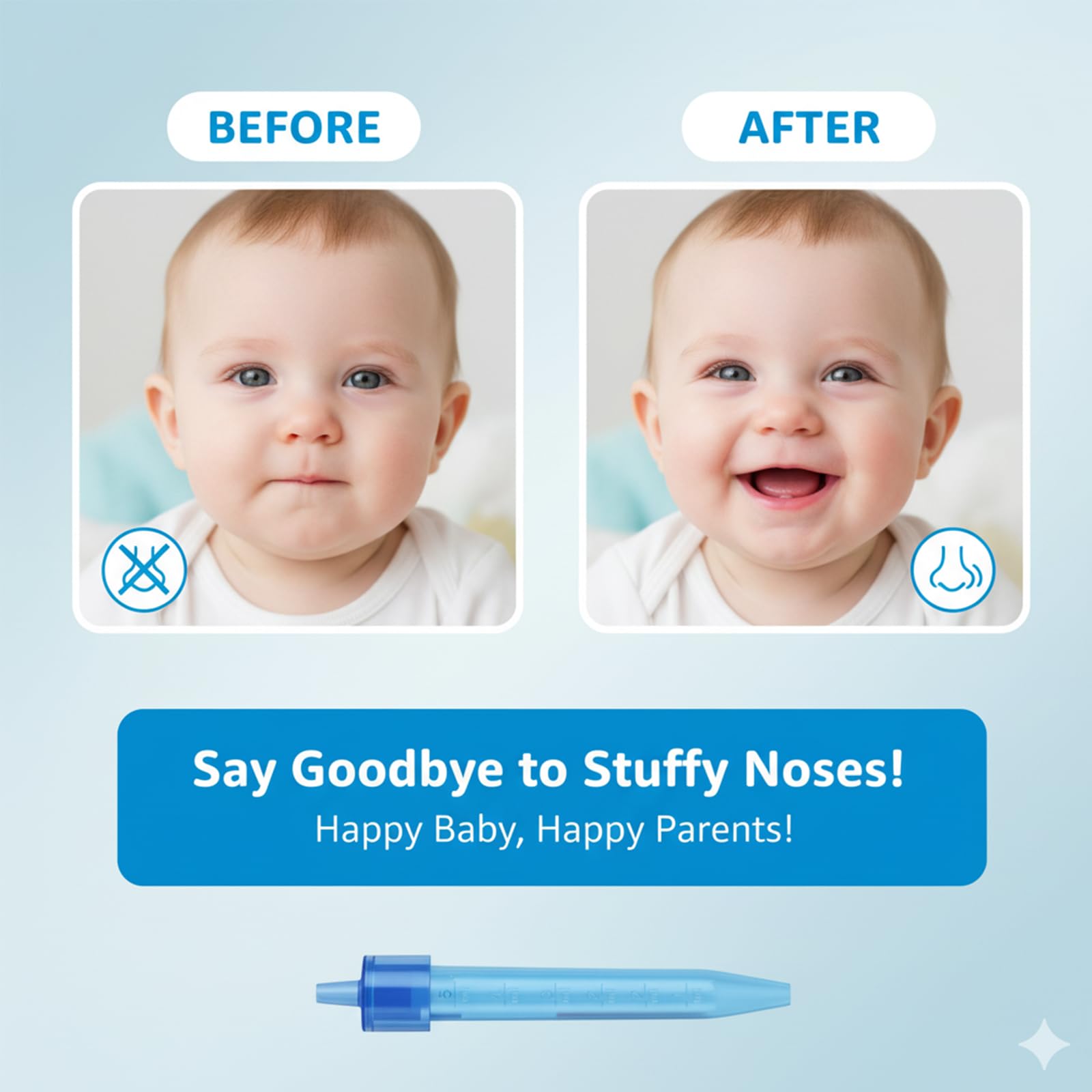Nasensauger für Baby, Baby Nasensauger Sanftes Absaugen bei Schnupfen, mit 40 Hygienefilter, Spülmaschinenfest, BPA-frei