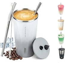 TYESO Stainless Steel Tumbler with straw inside Stainless steel wide-mouth vacuum insulation home office outdoor multi-color thermal insulation and cold insulation cover with 20oz Gray