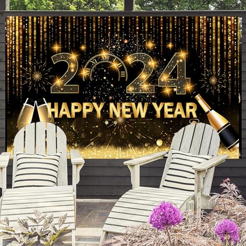 Toalha de mesa de feliz ano novo - Decorações de festa 2024 | Feliz Ano Novo Banner para Decorações