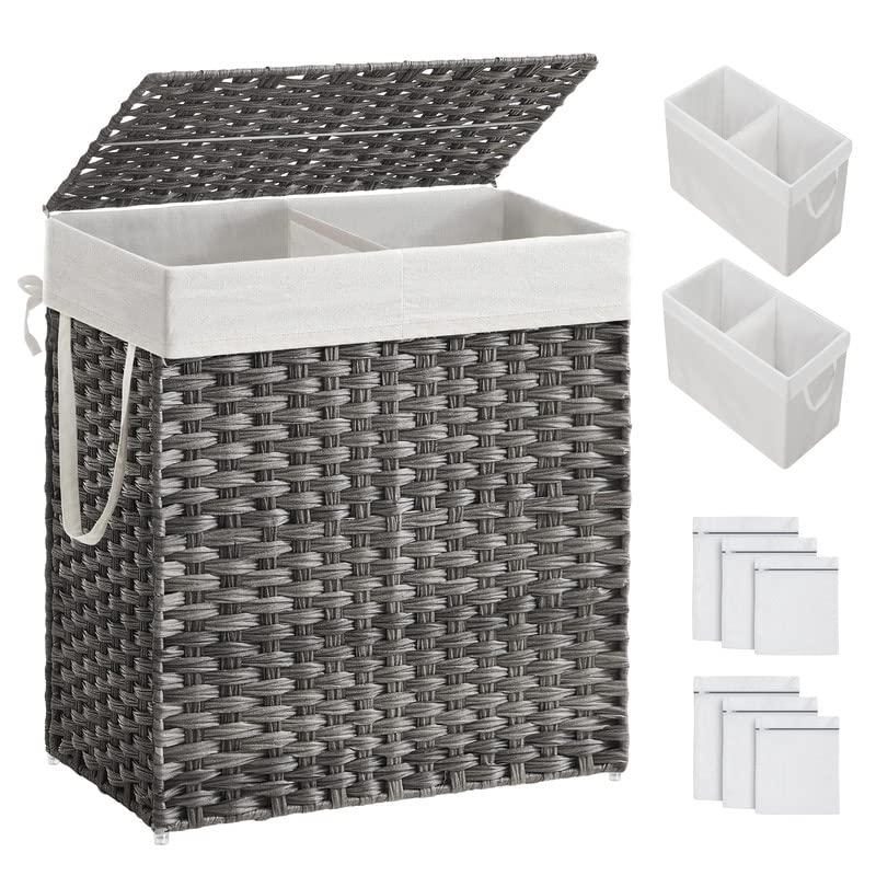 SONGMICS Laundry Hamper, 29 Gal (110L) Divided Laundry Basket with