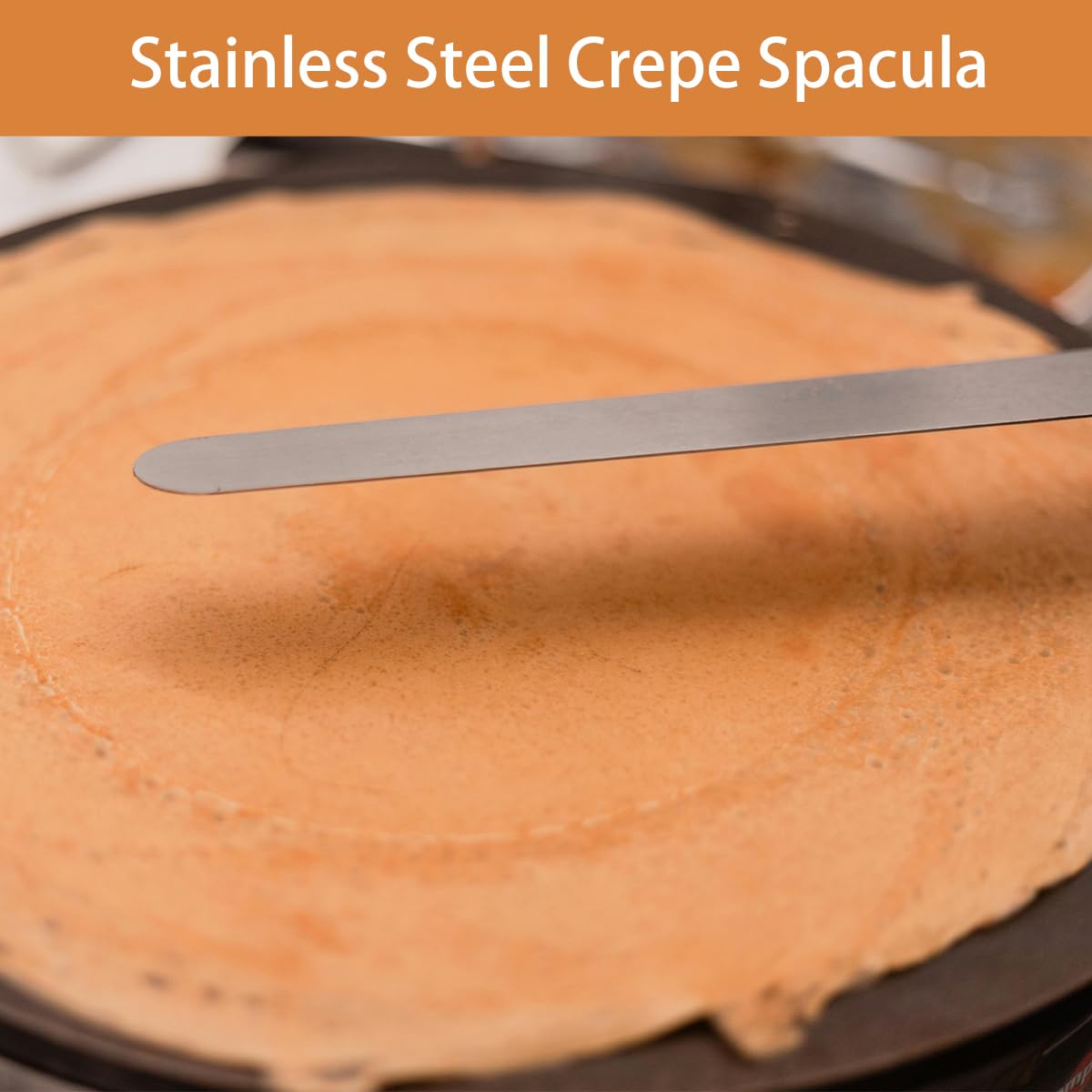 Kit de esparcidor y espátula de crepé, espátula curvada con mango de metal de 12 pulgadas, acero inoxidable de 7 y 5 pulgadas, esparcidores de masa en forma de T, herramienta para panqueques, palitos 3