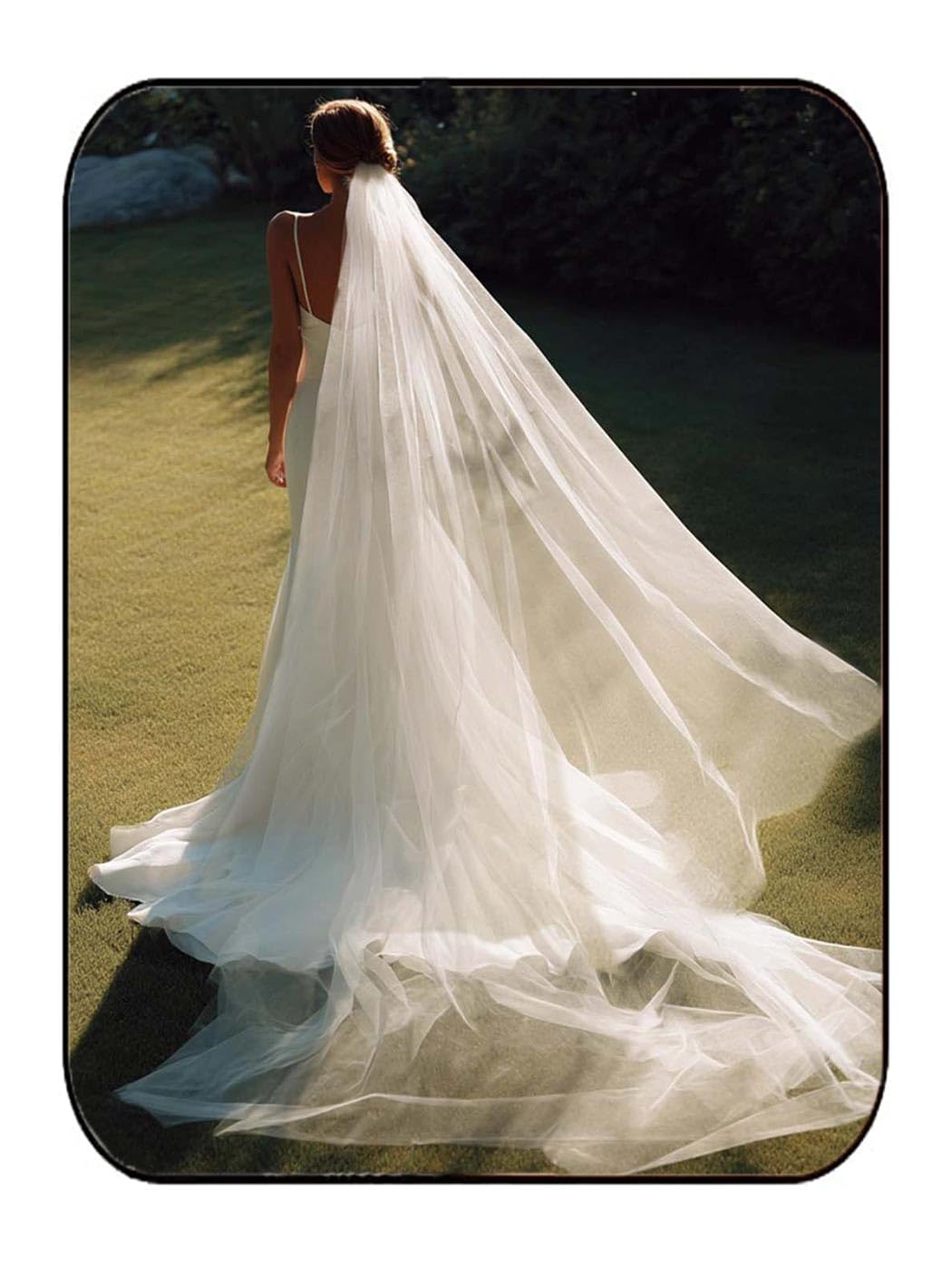 Unsutuo Cathedral Wedding Veil 2 Tier Bridal Veil with Comb Drop Veils Cut Edge for Bride (White)