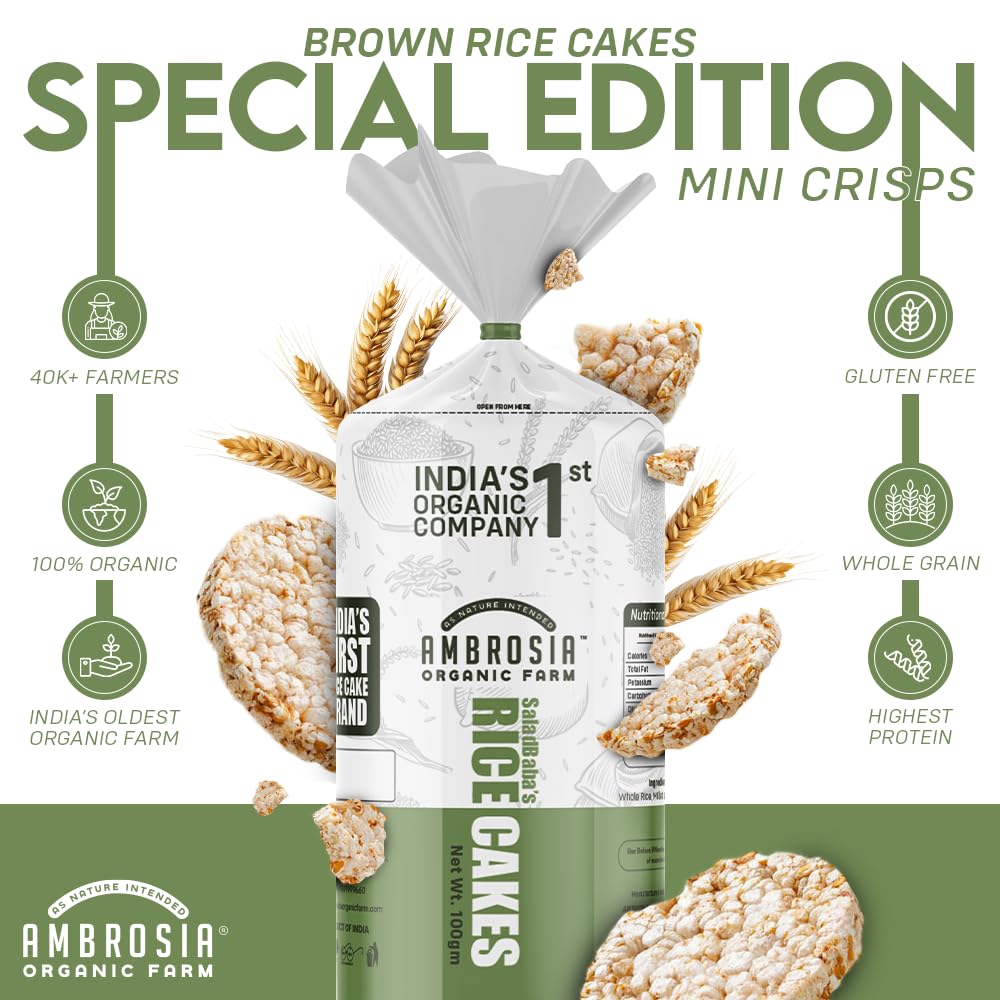 Ambrosia Organic Farm Amaranth Rice Cake Special Edition, No Fat, No Cholesterol, No Sugar, Gluten Free, Lightly Salted (Min 100gm Each) (Pack of 4) - Image 6 thumbnail