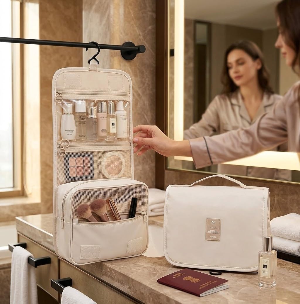 Large Capacity Travel Toiletry Bag Organizer with Hanging Hook Waterproof Cosmetic Makeup Bag for Women Portable Bathroom Wash Kit Pouch Multi-Pocket Storage for Full Sized Toiletries-image-20