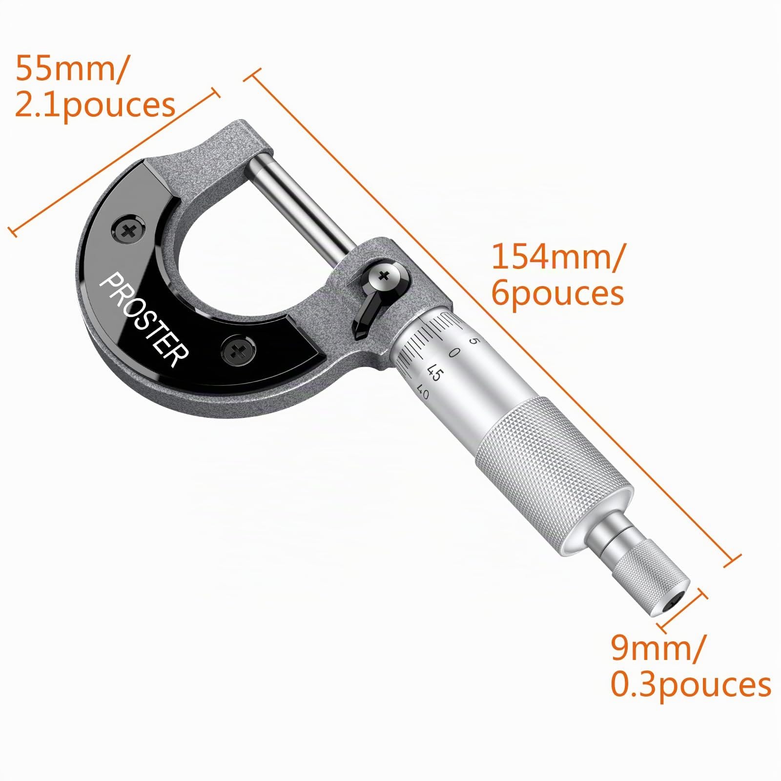 Proster Micromètre Mécanique Extérieur 0–25 mm – Outil de Mesure Haute Précision 0,01 mm avec Verrouillage et Clé de Réglage – Instrument Professionnel pour Atelier, Usinage et Réparation Auto