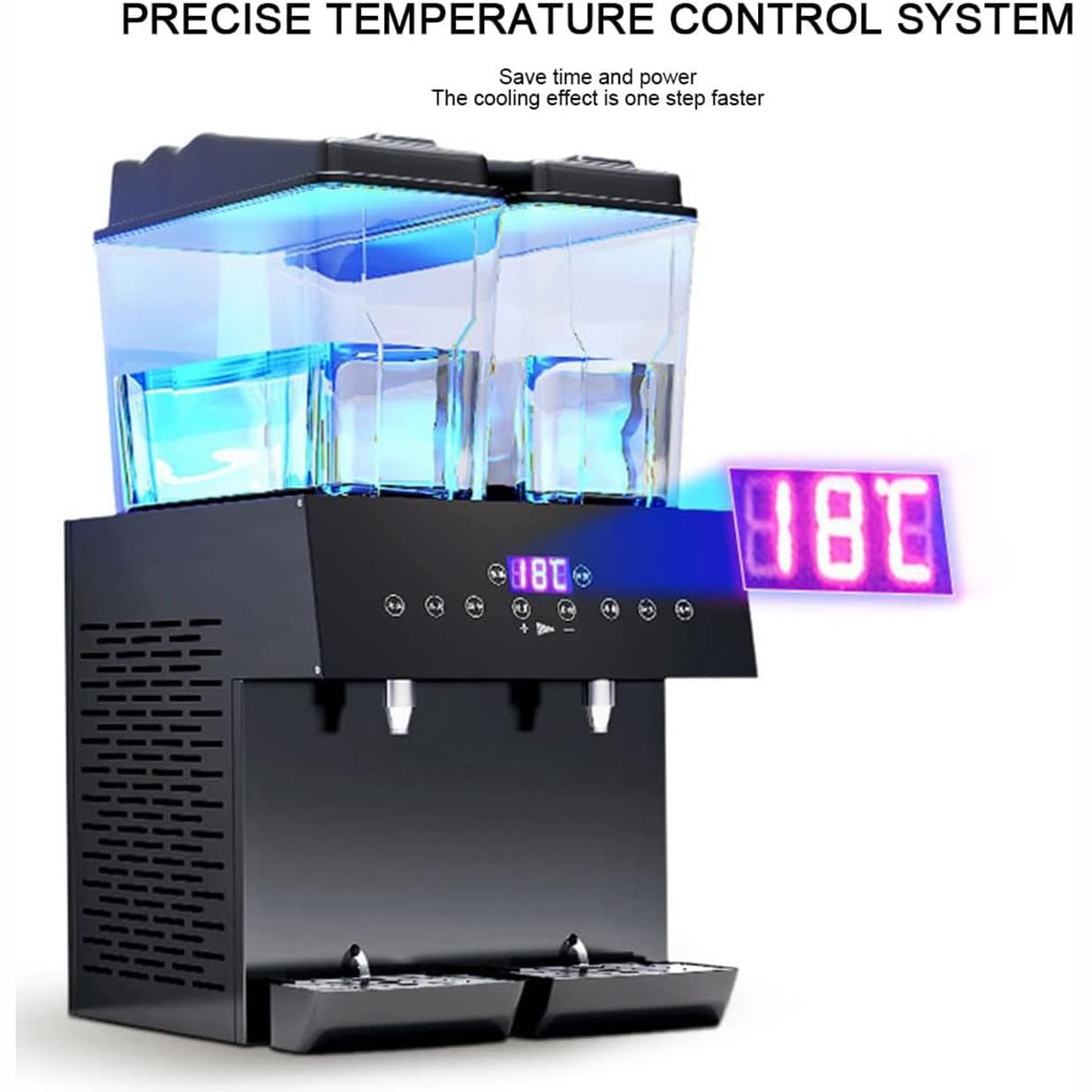 Distributore commerciale a doppio cilindro per succhi di frutta e bevande calde e fredde, con regolatore termostato, grande dispenser per succhi e tè