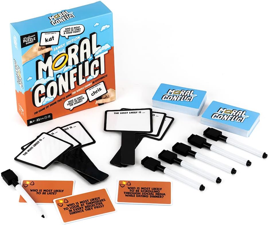 Professor PUZZLE Moral Conflict Games - “Most Likely to” Game for The Whole Family - Hilarious Family Game of Shame.
