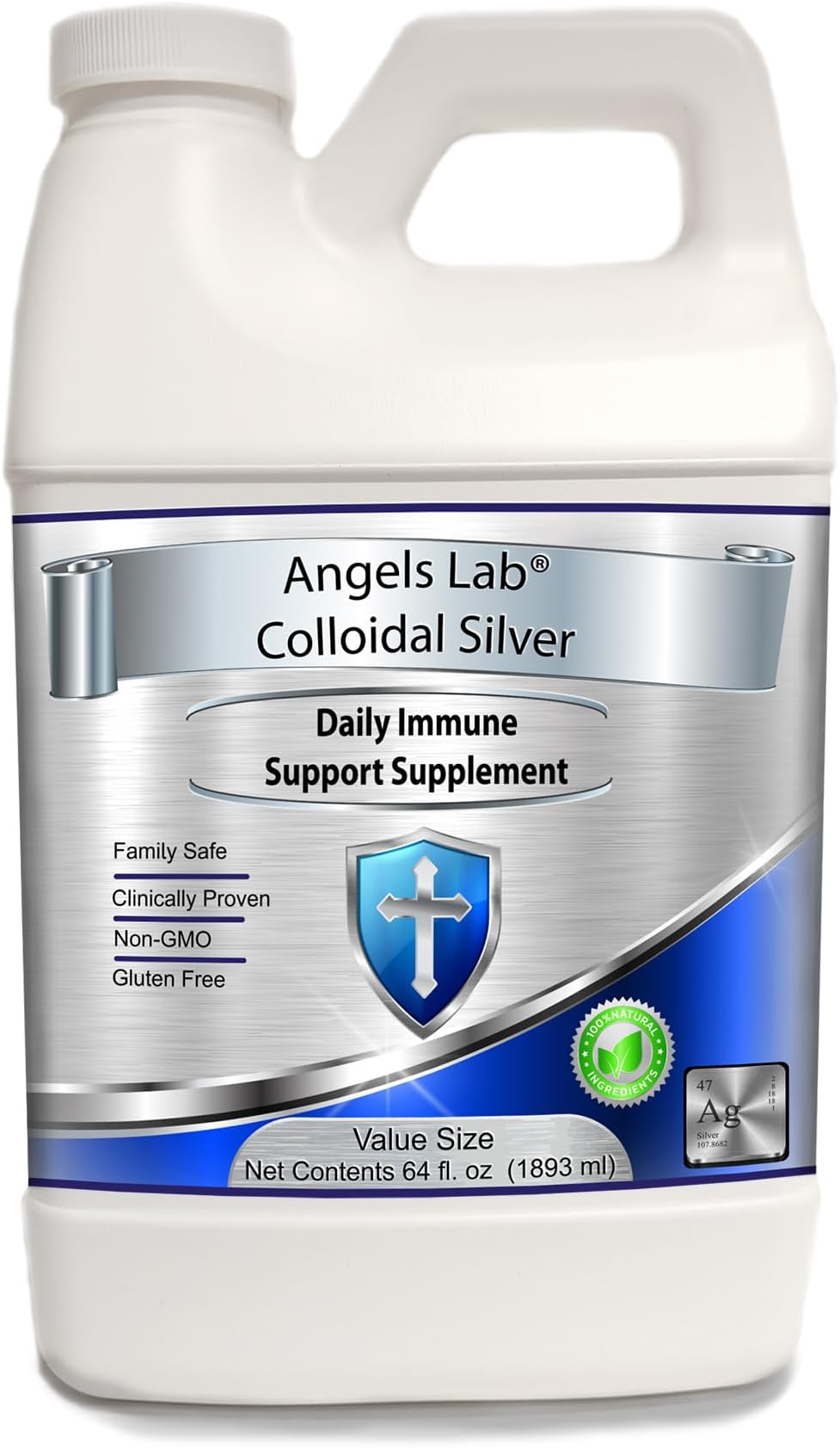 Colloidal Silver Immune Support 10 PPM Nano Liquid (64 fl oz)