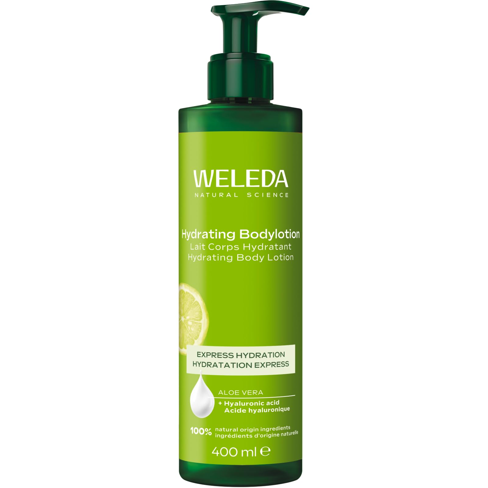 WELEDA Bio Hydrating Bodylotion - Naturkosmetik Citrus Körperpflege Lotion mit Aloe Vera Gel & Kokosöl spendet der Haut Feuchtigkeit. Natürliche Körperlotion zur Pflege aller Hauttypen (vegan, 400ml)