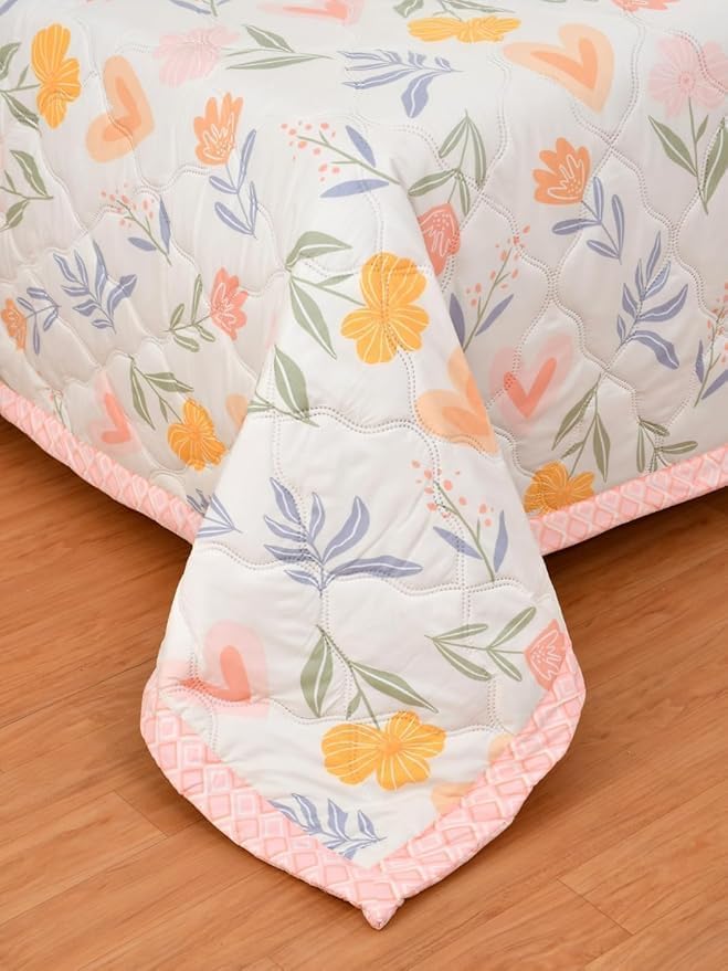 Image of SHOPINGTRADE Dohar Double Bed Cotton Blankets for Summer Ac Comforter and Cooling Blankets for Summer Grey Color Classic Printed Design Quilt Ideal for Gifting (RED Yellow Flower Design, Single Bed)