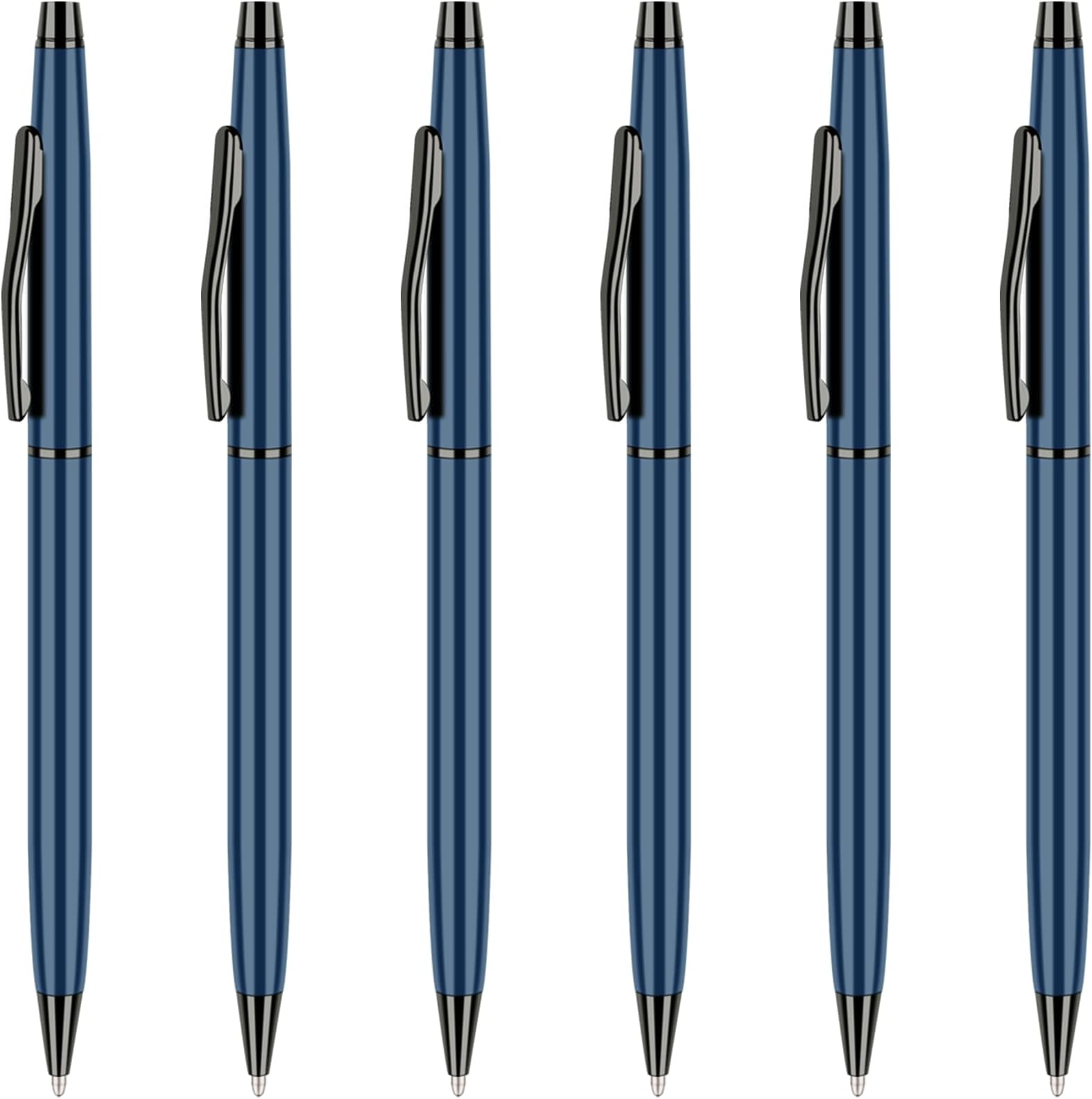 Unibene Slim Metallic Retractable Ballpoint Pens -Black ink-Blue & Black, Nice Gift for Business Office Students Teachers Wedding Christmas, Medium Point(1 mm) 6 Pack.