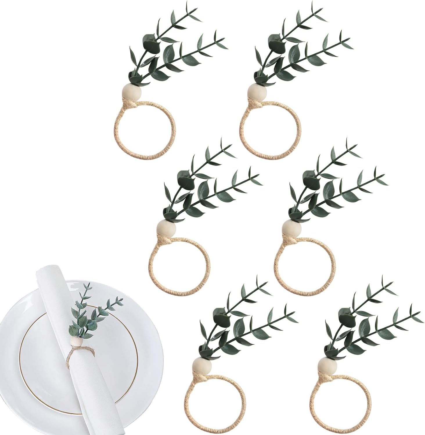 Lot De 6 Ronds De Serviette En Bois De Charme Naturel - Porte-serviette Rustique Pour Salle De Bain