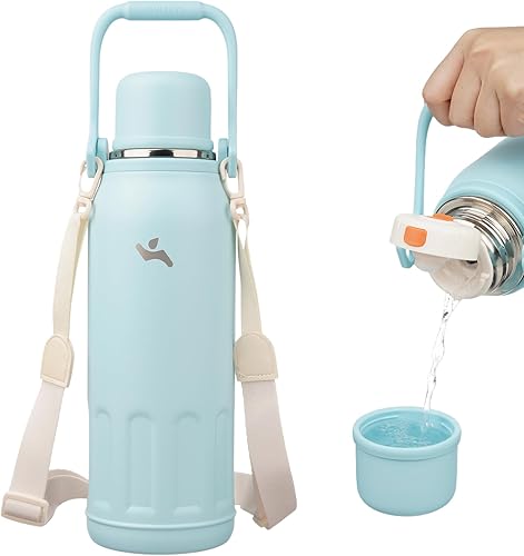 Miniatura 42 de Botella de agua térmica con asa y correa, vaso de viaje al vacío con tapa de taza, taza de café térmica para bebidas frías y calientes, 27 onzas,