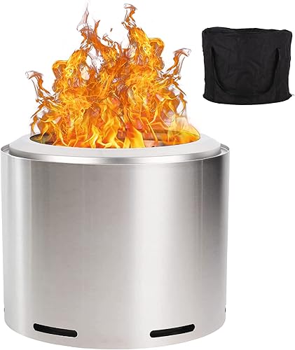 Hykolity Fogata sin humo, gran hoguera de acero inoxidable de 19 pulgadas con bandeja extraíble para cenizas, bolsa de transporte, portátil al aire