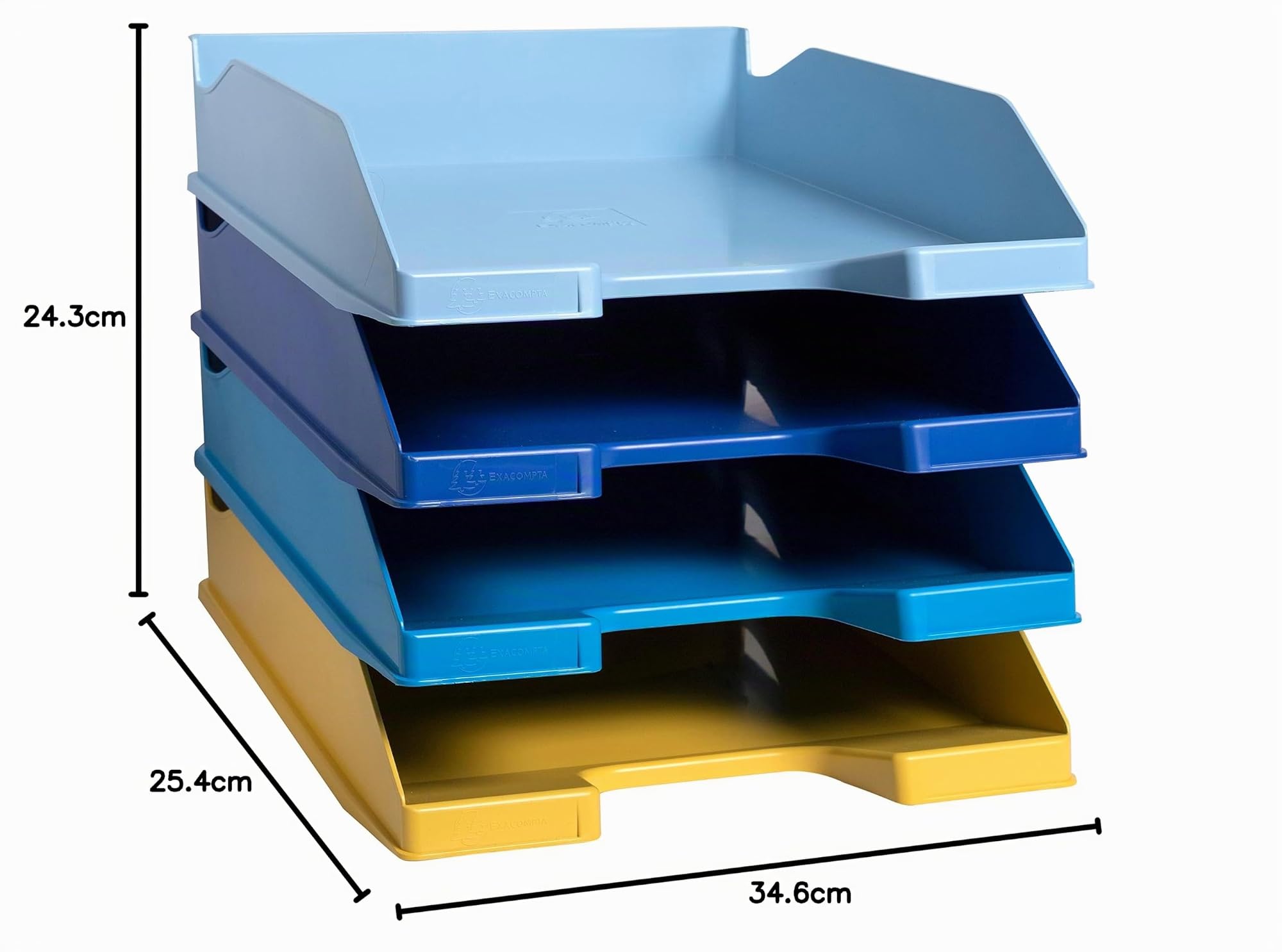 Exacompta 113202SETD 4er Pack Briefablage BeeBlue aus Recycling-Kunststoff DIN A4. Ideale Briefkörbe für Ihre Organisation. Stapelbare Ablagekörbe farbig sortiert Blauer Engel Combo Midi