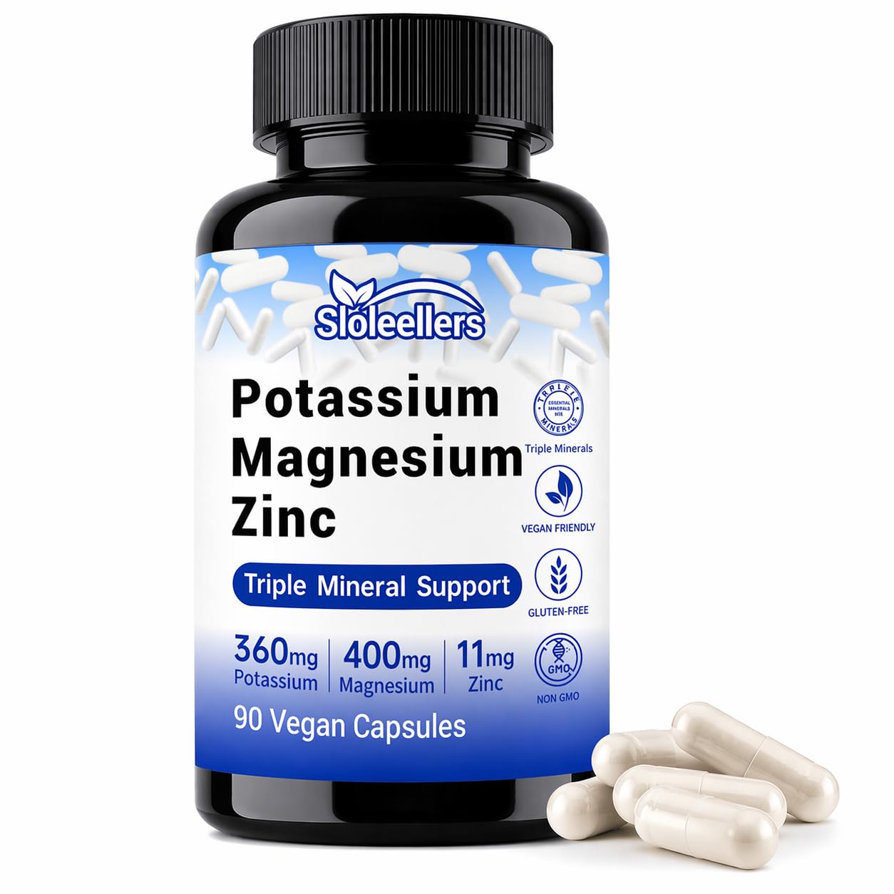 Potassium Magnesium Supplement, 1000mg Potassium Citrate, Zinc, 90 Capsules