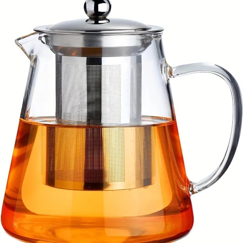 Hifza Online Glass Tea Pot Set - 950ml with Four Cups - Heat Resistant Borosilicate Glass - Ideal for Loose Leaf and Bagged Tea with Infuser Strainer