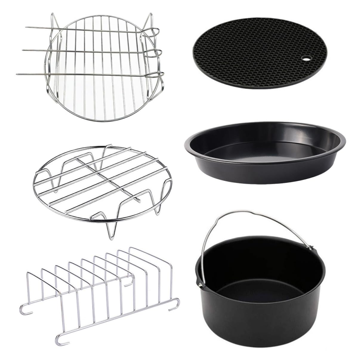 Molde para Pizza en Acero Inoxidable para Freidora de Aire Juego de 6 Accesorios y Utensilios para Hornear y Lavado en Lavavajillas Apto para Repostería