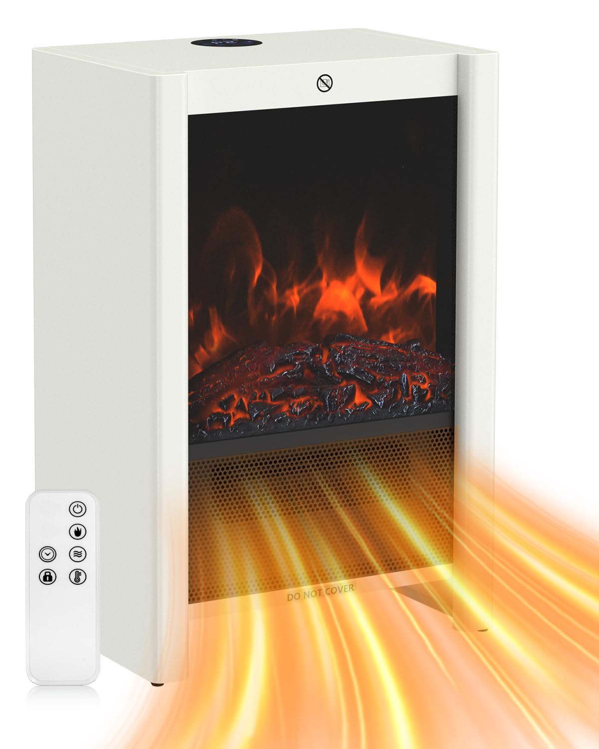 22” Electric Fireplace Heater with 3D Charcoal, Flame Effect, 750/1500W Freestanding Fireplace Heater, 5100BTU with Remote Control, 24 Hour Timer, Suitable for Living Room, Bedroom, White