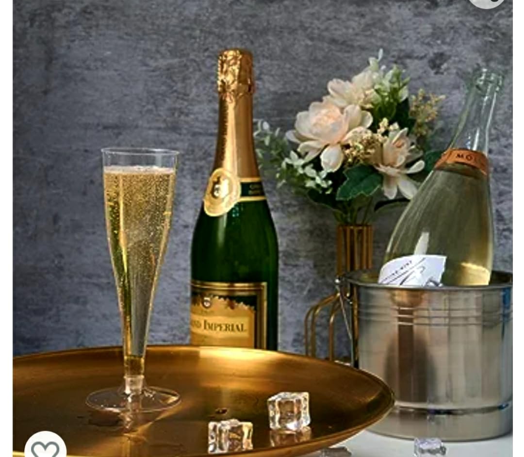 TemBe 100 copas de champán de plástico desechables, vasos de tostado de 5 onzas para decoración, bodas, cumpleaños, fiestas de despedida de soltera, calidad premium y reutilizables (transparente)