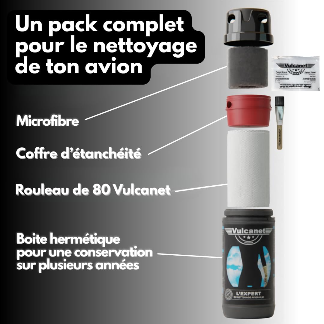 Vulcanet Nettoyant Avion ULM Helicoptère Sans Eau 80 Unités Kit Voyage Microfibre Pinceau Dégraisse Protège