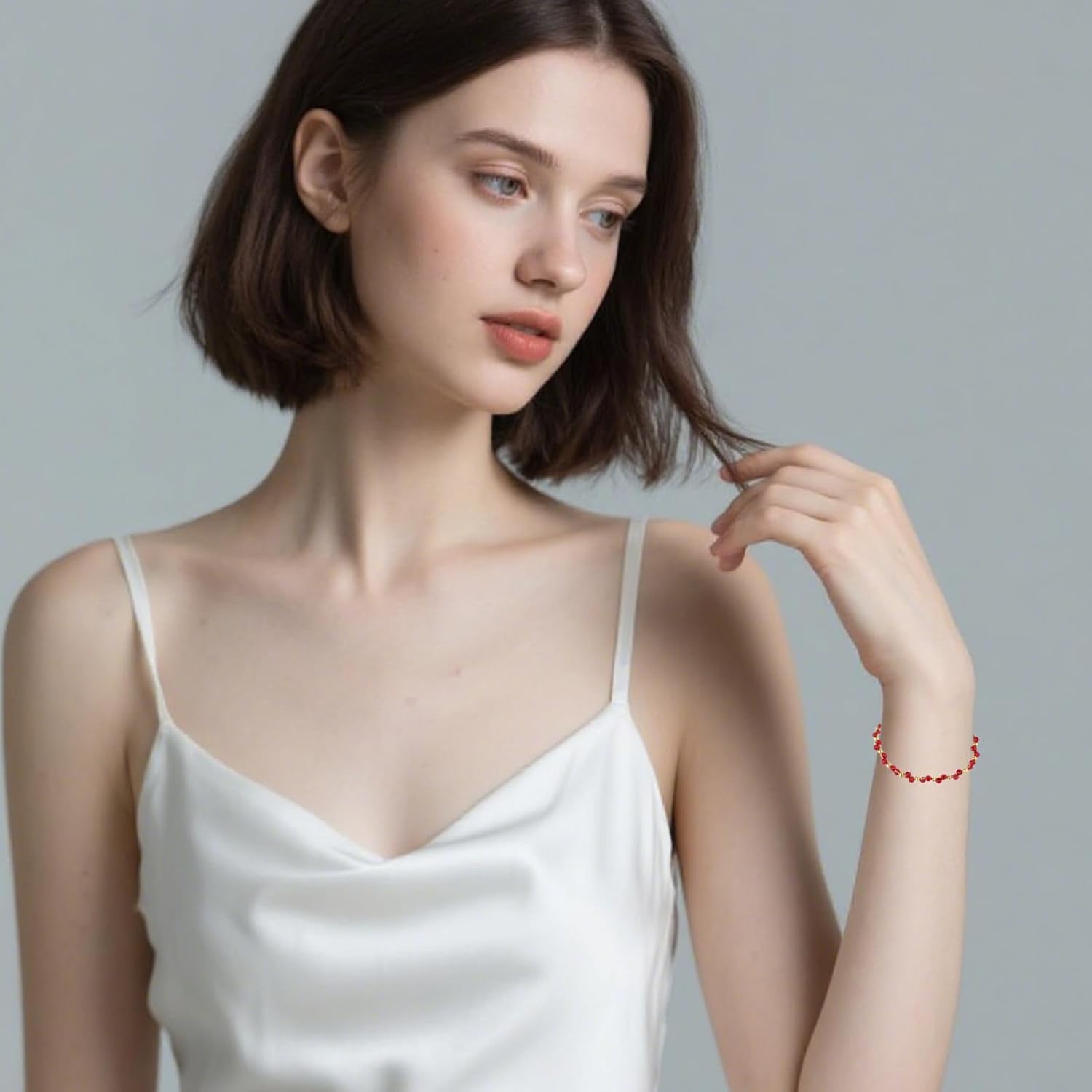 Natural Gemstone Beads Bracelets for Women 18k Gold Plated Handmade Lapis Lazuli Garnet Link Bracelet Turquoise Jewelry Valentine's Day Gift for Wife Mother Girlfriend - Image 3