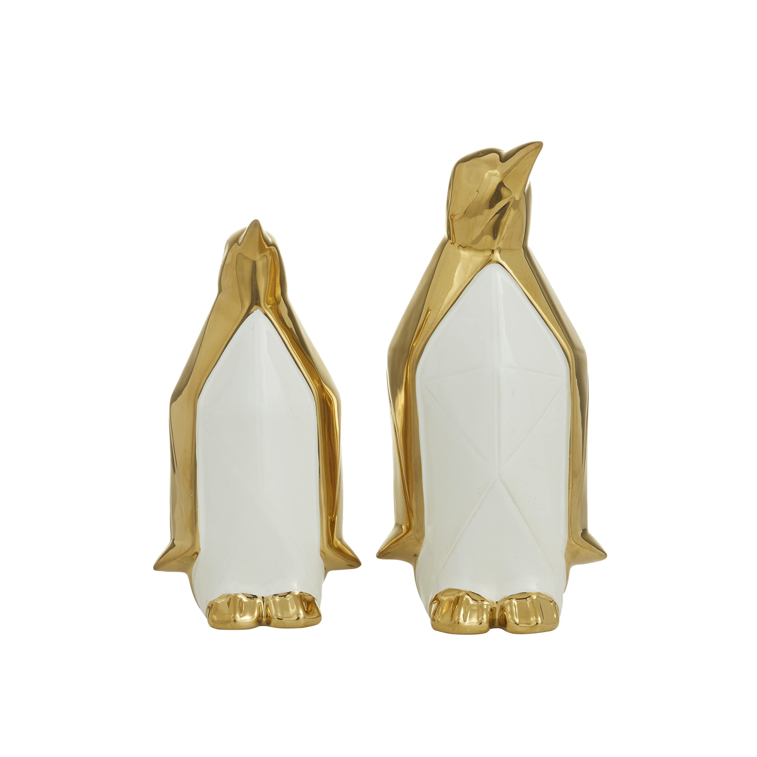 CosmoLiving by Cosmopolitan Glam Porcelain Penguin Sculpture, Set of 2 11", 9"H, Gold