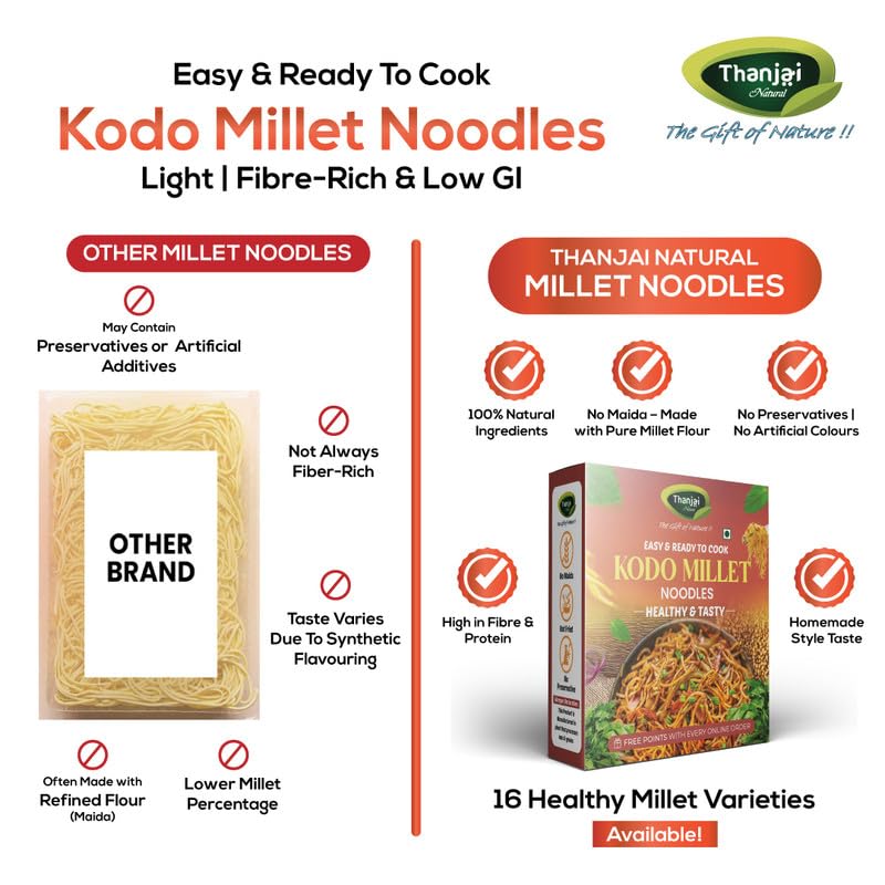 Image of Thanjai Natural Kodo Millet Noodles 180 Grams X 14 (2520 Grams) of Homemade Natural Noodles (No Preservatives, No Chemicals, No Artificial Extract)