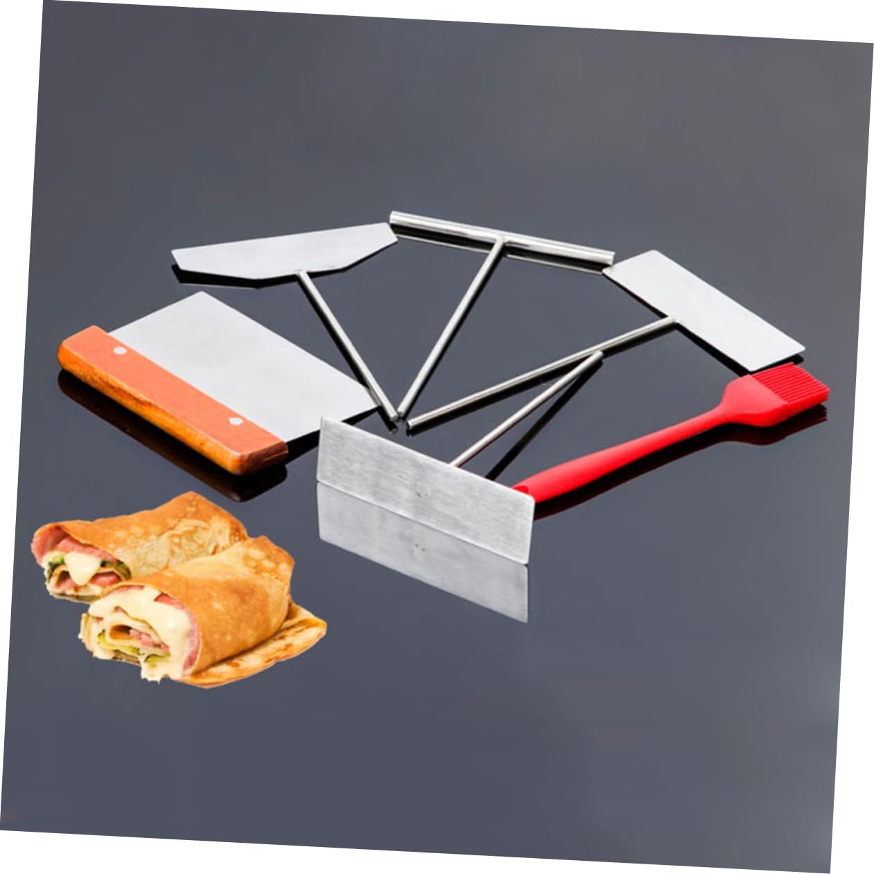 PRETYZOOM 2pcs Stainless Steel Pancake Rake Crepe Spreader for Flipping Spreading Easy to Use Cooking Utensil