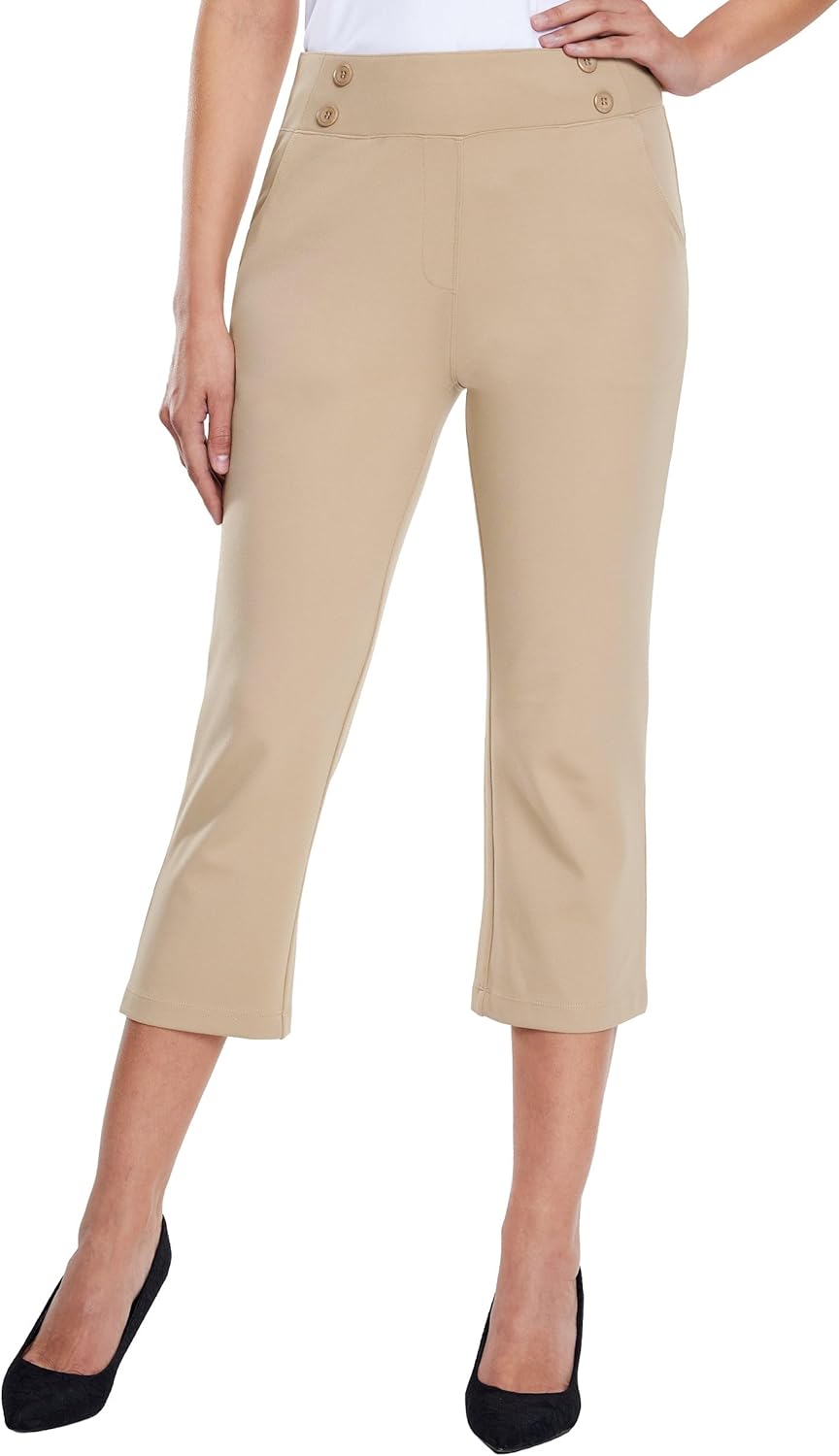 Willit Women's Capri Pants Dress Yoga Capri Stretch Business Work Casual Capris Straight Leg Office Pants 21" - Image 2