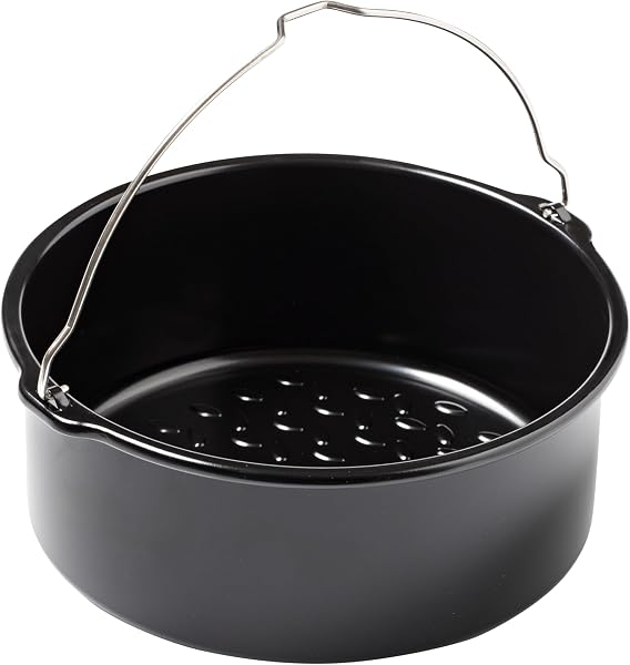 PYREX, Airfryer Metal, piatto da forno rotondo, 20 x 19 x 7,5 cm, cestino cottura con manico, acciaio al carbonio antiaderente, cottura omogenea, compatibile forno, congelatore e lavastoviglie - 1