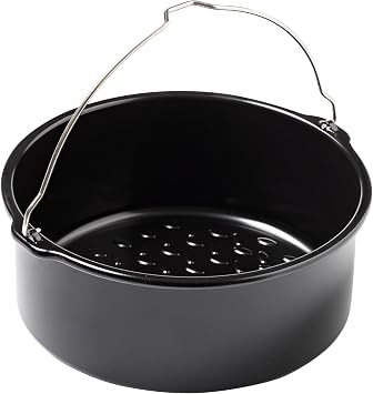 PYREX, Airfryer Metal, Round Oven Dish, 20 x 19 x 7.5 cm, Baking Basket with Handle, Non-Stick Carbon Steel, Homogeneous Baking, Oven, Freezer and Dishwasher Safe