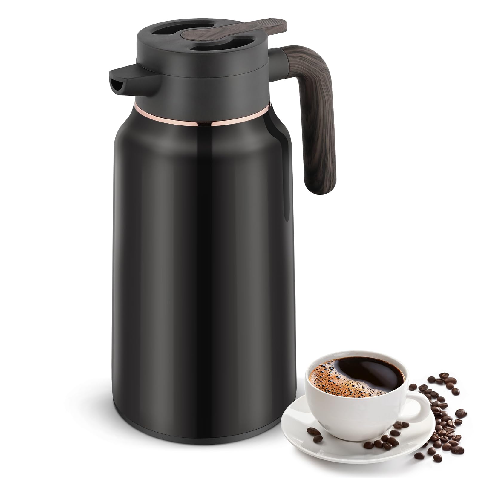 Voency 2Litre Stainless Steel Thermal Carafe Jugs, Coffee Carafe with Lid, Double Walled Vacuum Insulated Coffee Pot with Press Button Top,36Hrs Heat&Cold Retention Thermal Jug Keep Hot & Cold