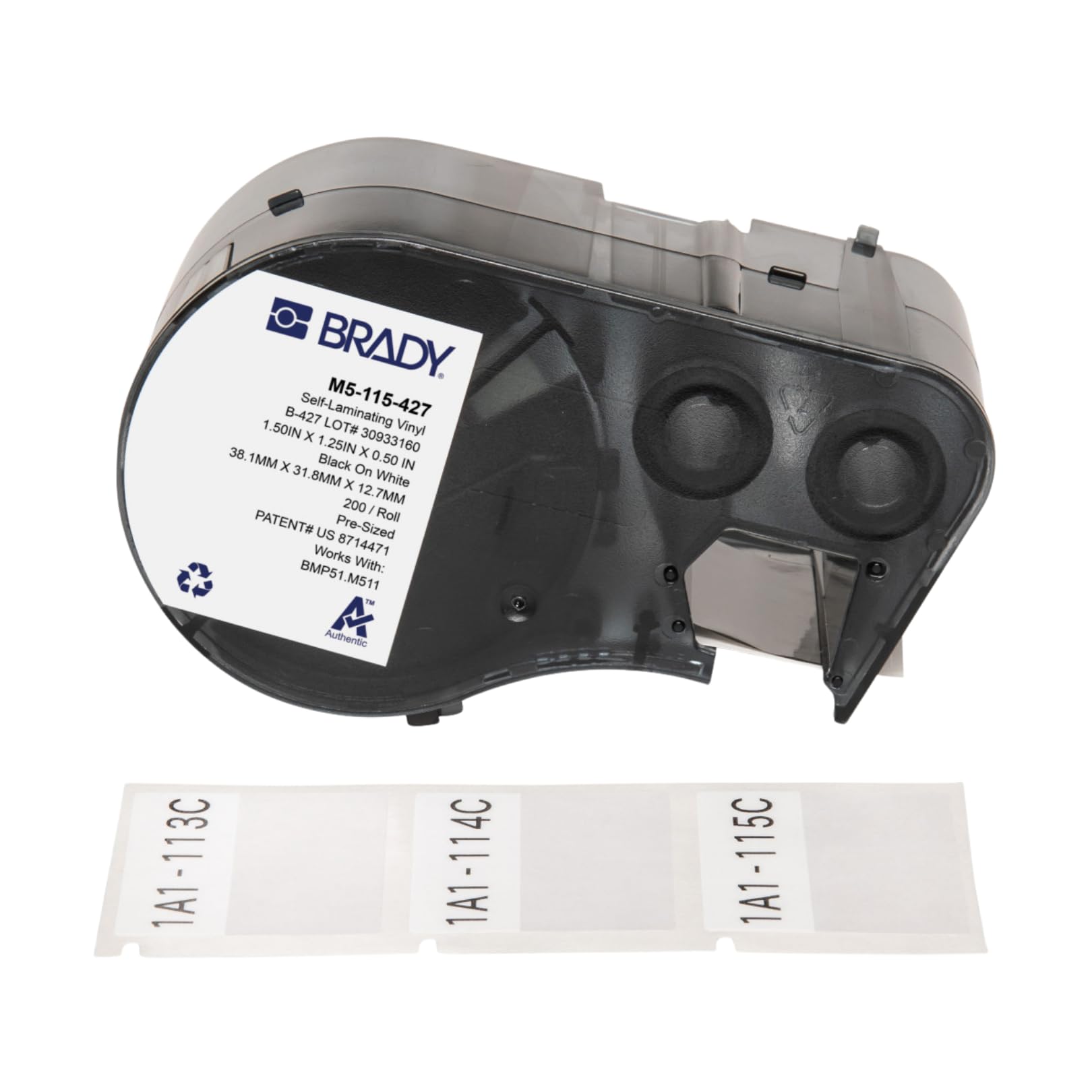 Brady Winylowa taśma do etykiet do etykieciarek BMP41/BMP51/BMP53/M511 - Samoprzylepne etykiety winylowe - Czarny na żółtym (12,70 mm (L) x 7,62 m (l)) - M4C-500-595-YL-BK