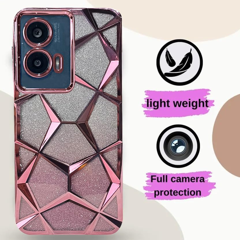 Image of VONZEE Gradient Glitter Case for Moto Edge 50 Fusion /Moto G96, Luxury Electroplated 3D Cube, Diamond Bling Shiny Soft TPU Clear Shockproof Women Girls Protective Phone Cover (Rose Gold)