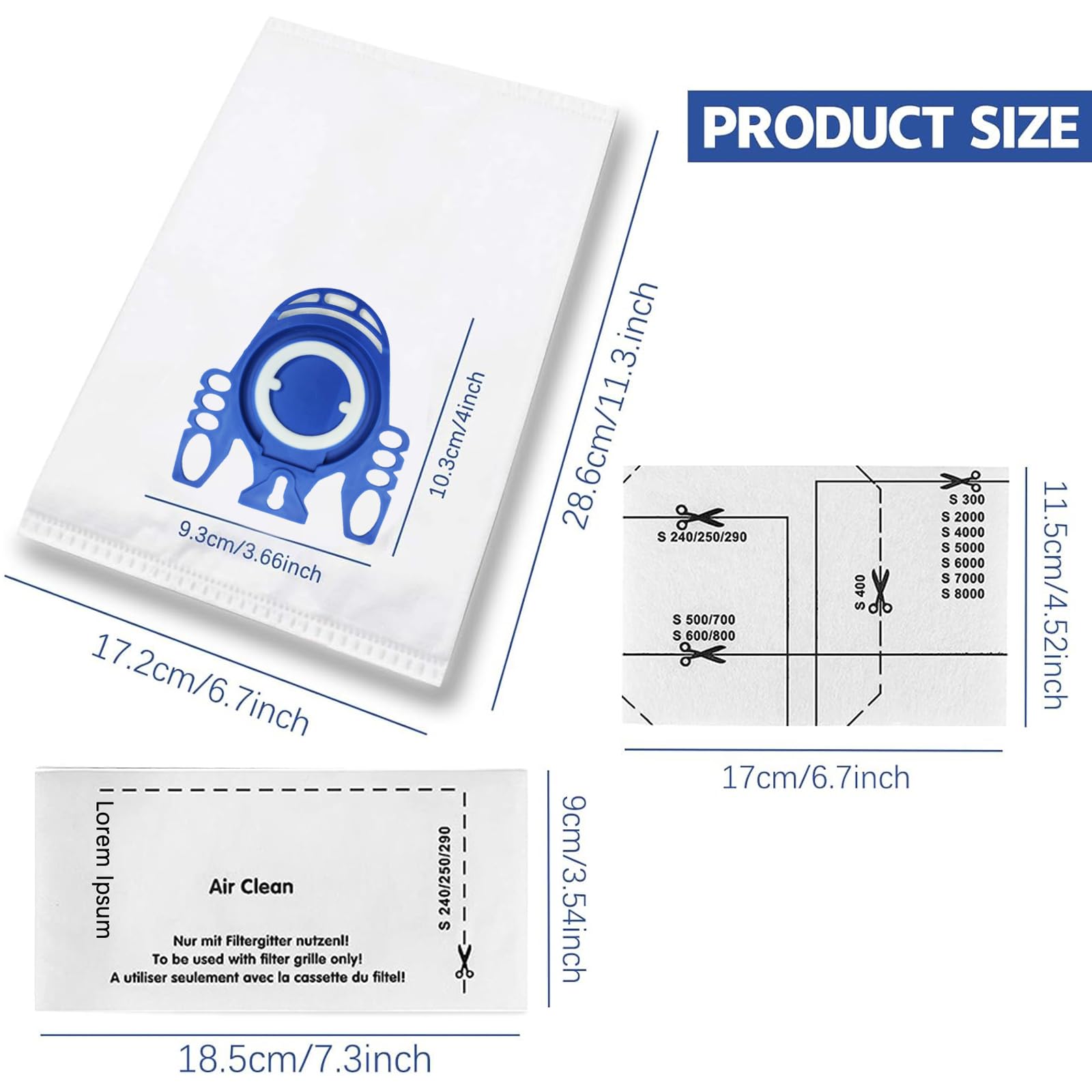 12 Sacchetti Per Aspirapolvere AirClean 3D – 28x19 Cm, Compatibili Miele C1/C2/C3 E Serie S (S400i-S8999)
