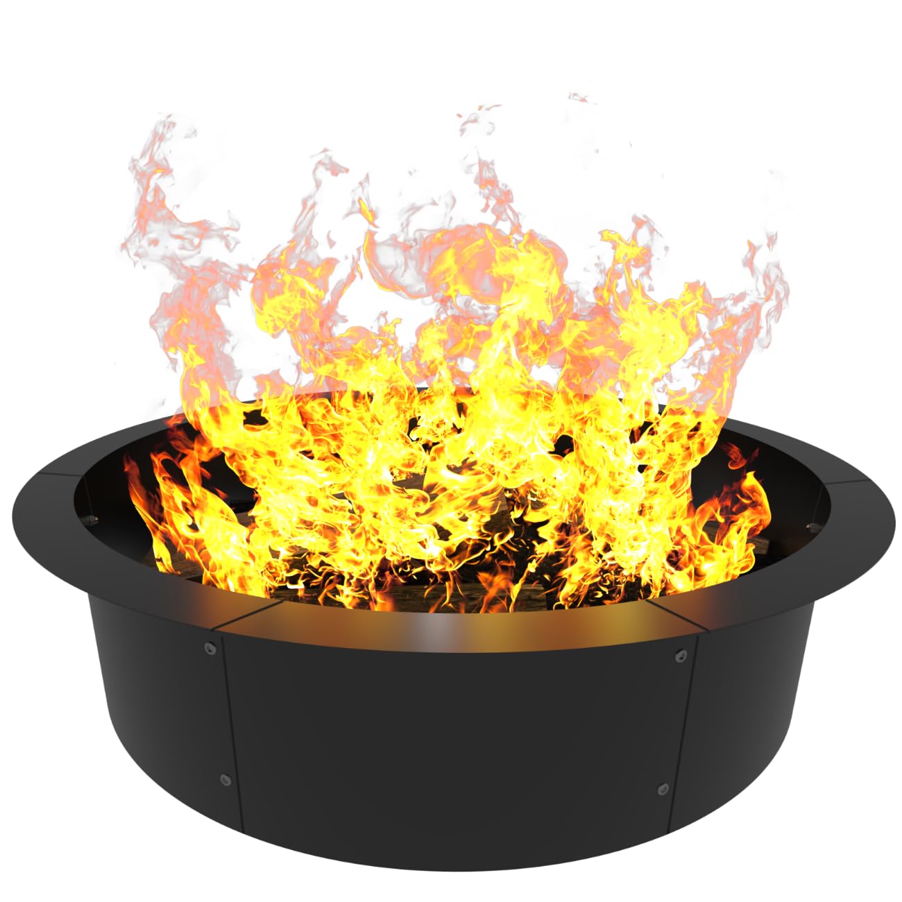 AnBaiMei Round Outdoor Fire Pit Ring Insert 31-Inch Inner 35-Inch Outer Diameter, Heavy Duty Metal Steel DIY Firepit Liner Campfire Rings for Outside Wood Burning Above or In-Ground, Black