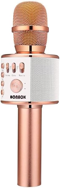 BONAOK Wireless Bluetooth Karaoke Microphone,3-in-1 Portable Handheld Karaoke Mic Speaker Machine Home Party Birthday for All Smartphones PC(Q37 Rose Gold)