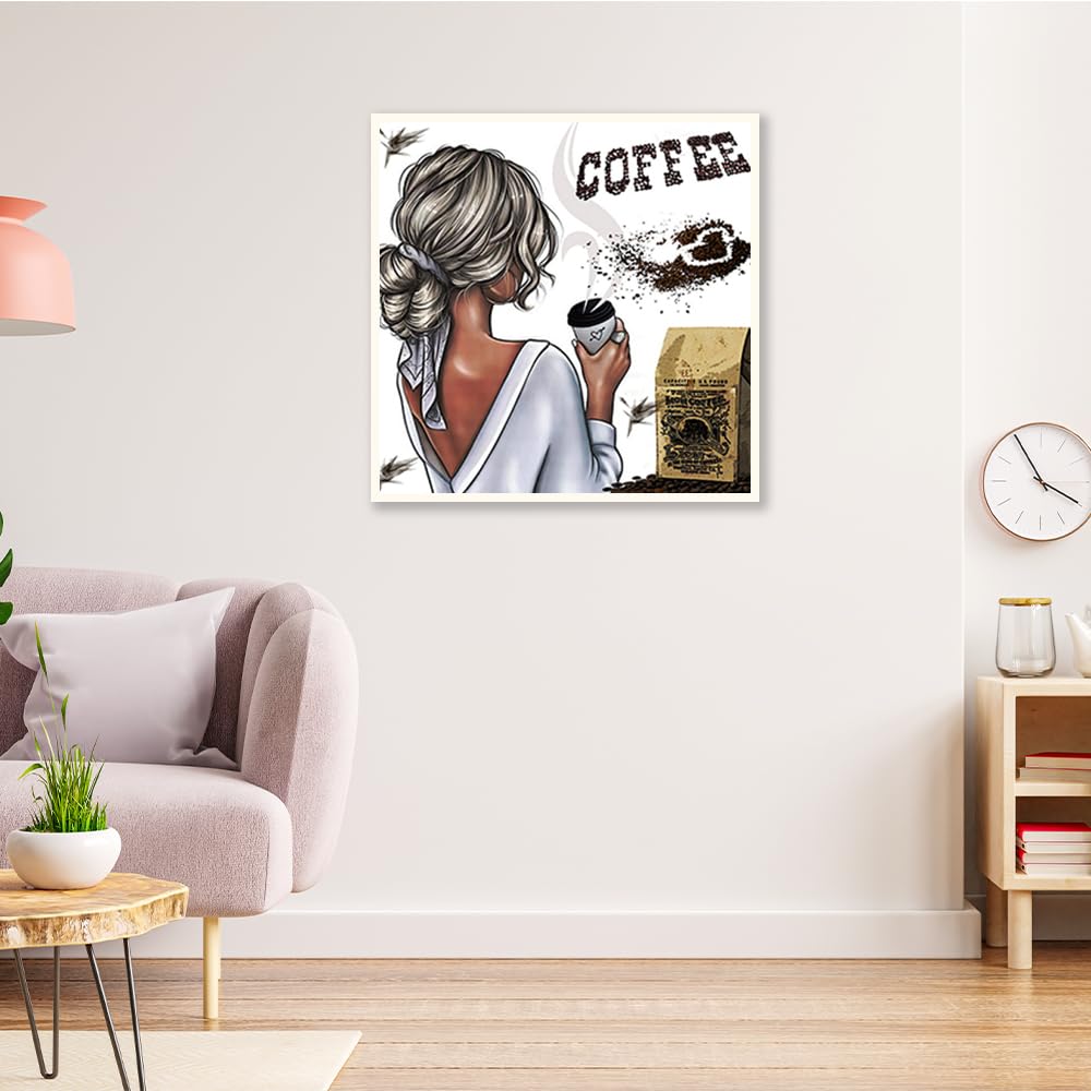 DCIDBEI Kit Diamond Painting 5D Rotondo 30x30 Cm – Signora Elegante Con Caffè – Arte Con Diamanti Per Adulti, Decorazione Parete - 2