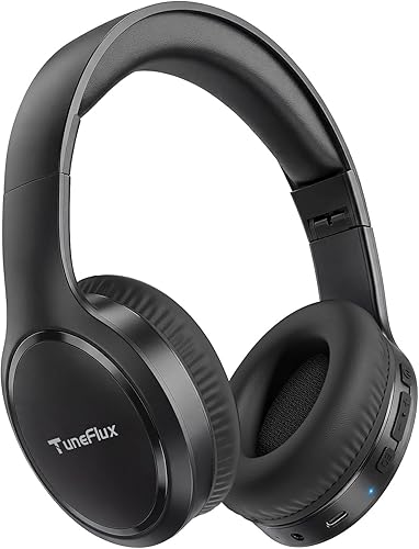 TuneFlux Bluetooth Headphones,70H Playtime Bluetooth 6.0 Wireless Headphones,3 EQ Music Modes Foldable Lightweight Over Ear Headset with Clear Call,HiFi Deep Bass for Home Office Travel (Black)