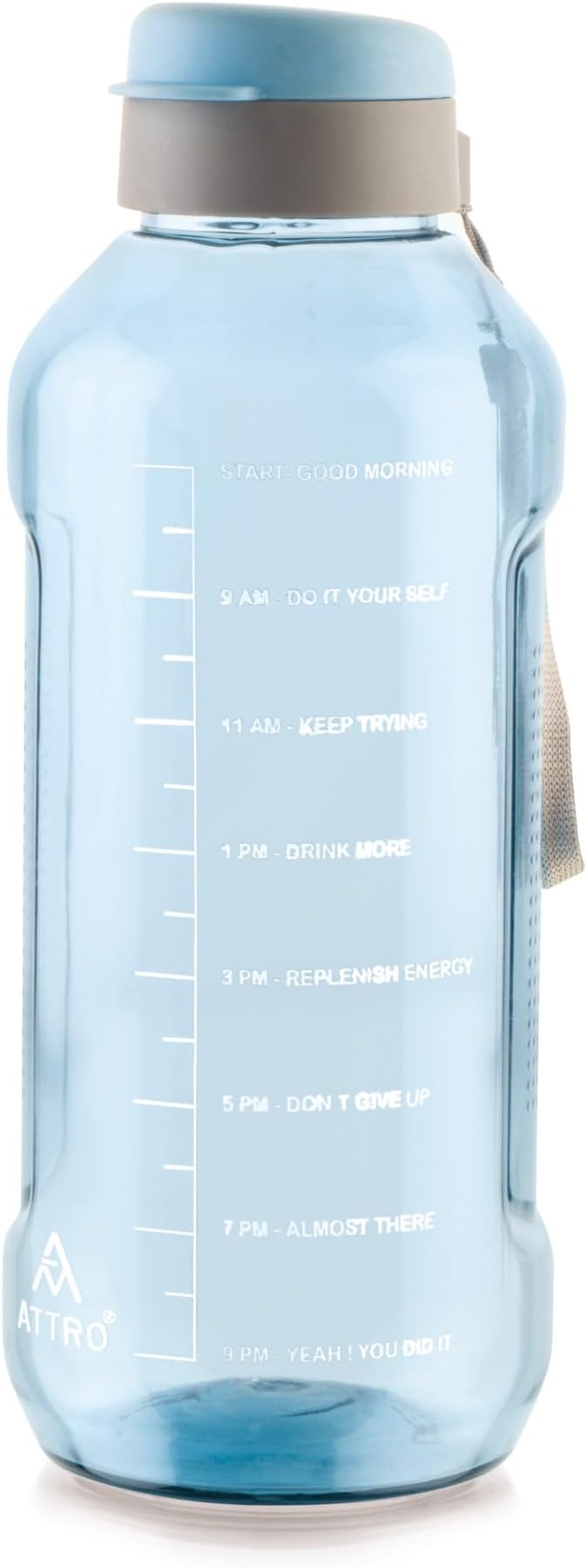 ATTRO Ultra Pro Motivational 1.5-Liter BPA-Free Water Bottle with Leak-Proof Flip-Top Cap, Nylon Strap and Stylish Color for Daily Hydration- Blue